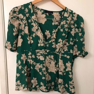 Green floral blouse